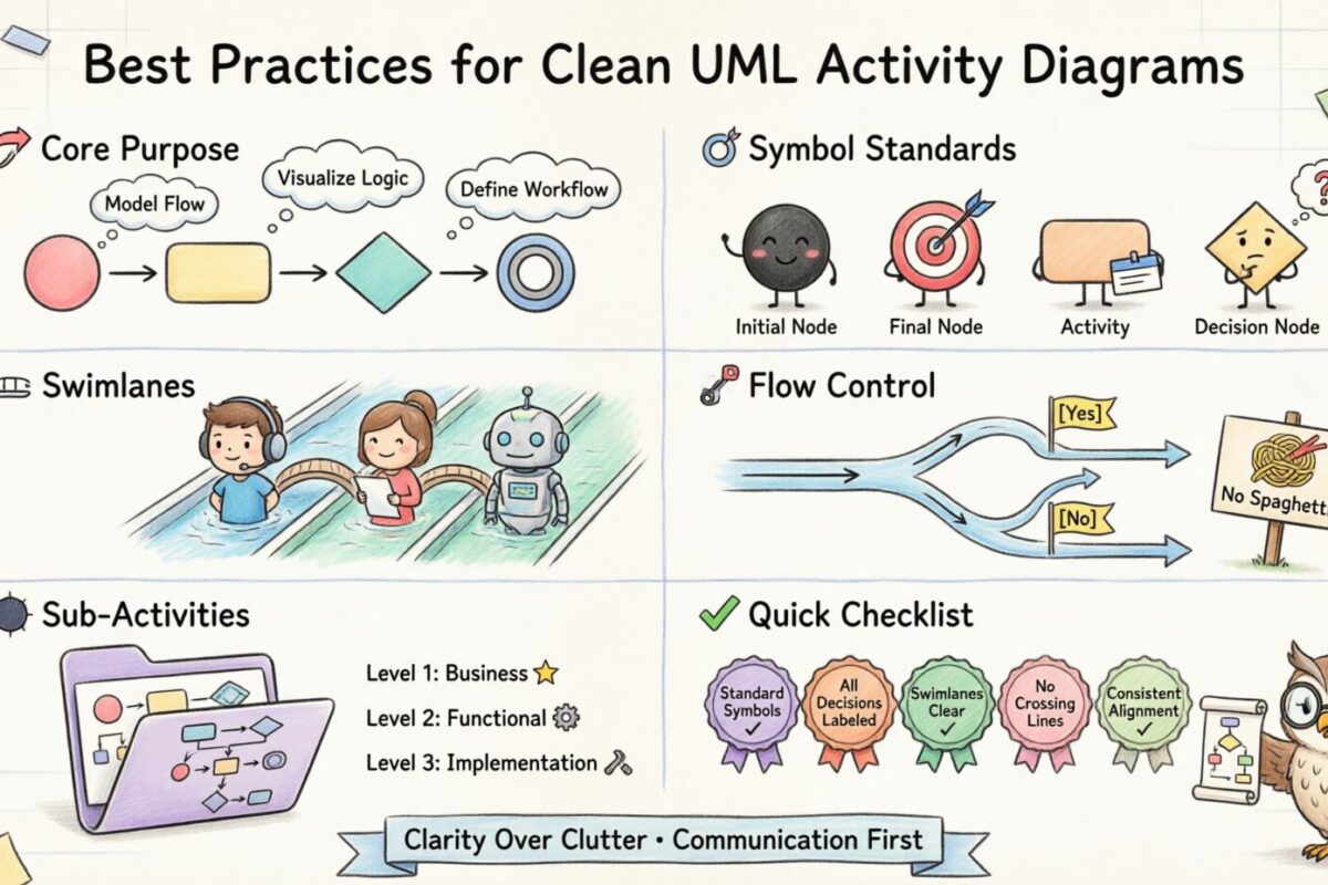Prácticas recomendadas para dibujar diagramas de actividad UML limpios y legibles