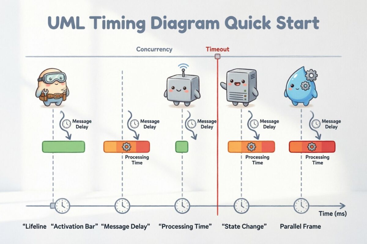 Inicio rápido del diagrama de temporización UML: Cómo modelar con rapidez los retrasos de mensajes y los tiempos de procesamiento Inicio rápido del diagrama de temporización UML: Cómo modelar con rapidez los retrasos de mensajes y los tiempos de procesamiento