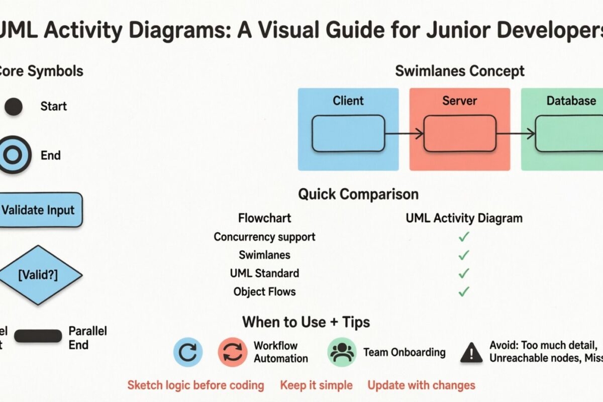 Diagrams d’activité UML expliqués : une guide visuel clair pour les développeurs juniors