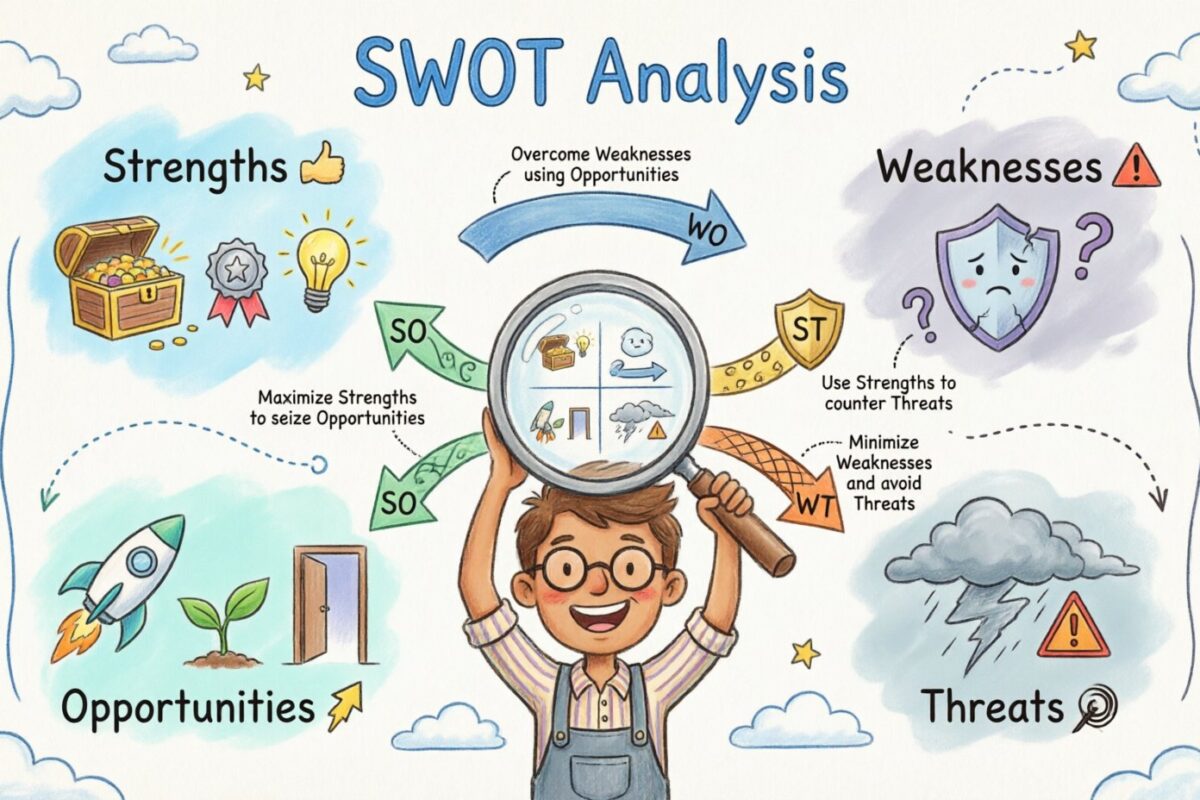 SWOT分析ガイド：強み・弱み・機会・脅威の説明