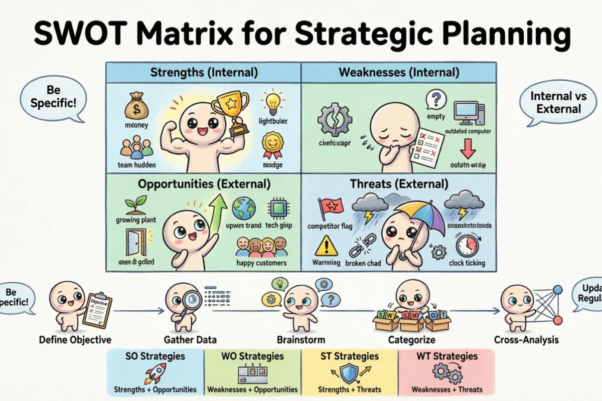 Przewodnik po analizie SWOT: wykorzystanie macierzy SWOT w zadaniami planowania strategicznego