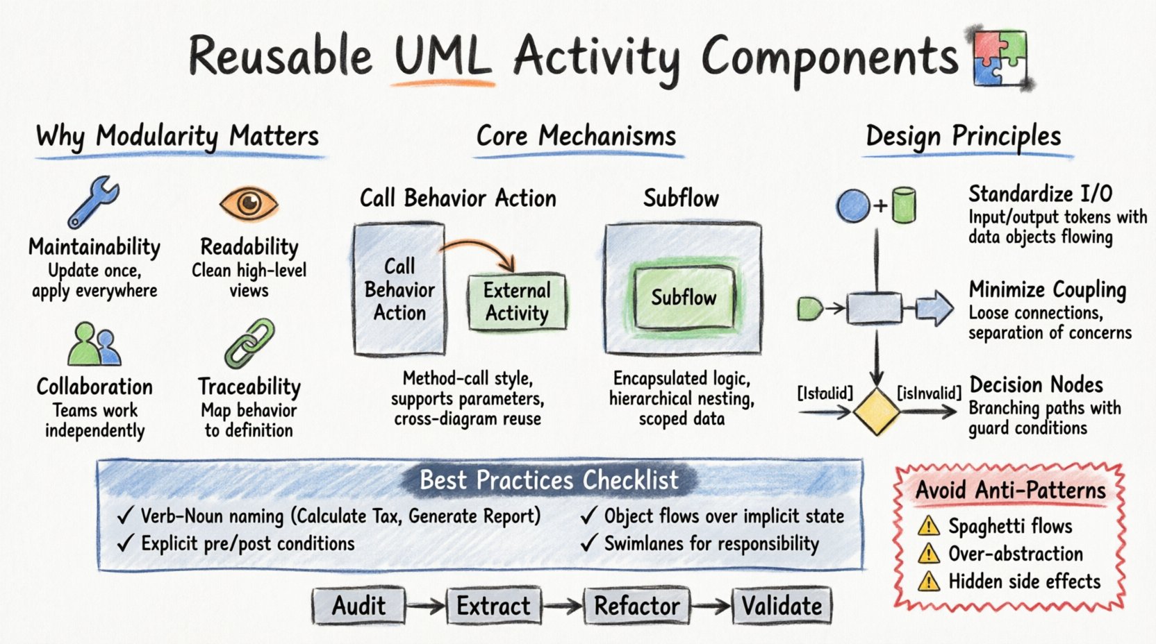 Creating Reusable Components in UML Activity Diagrams for Scalable Systems