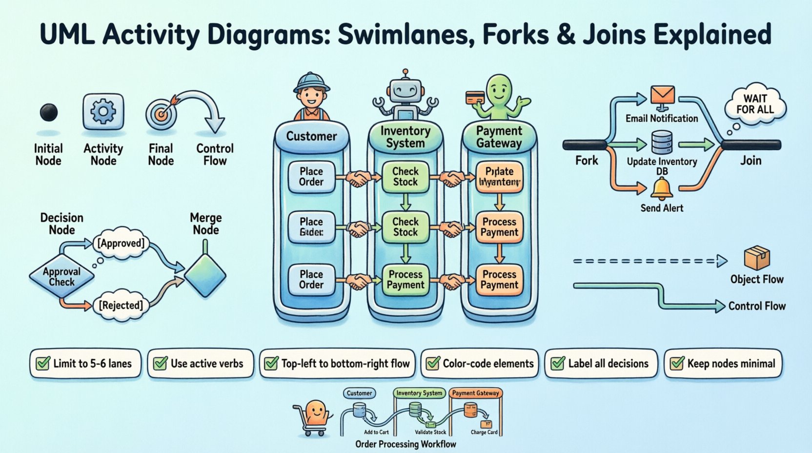 Breaking Down UML Activity Diagrams: Swimlanes, Forks, and Joins Explained